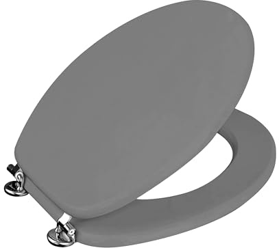 Marco Paul Interiors Wooden Grey MDF Quick Release Toilet Seat | Easy Clean Wooden Toilet Seat Replacement, Painted Finish, Zinc Alloy Chrome Hinges