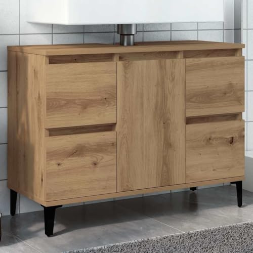 HaoChrymec Waschbeckenunterschrank Artisan-Eiche, Holzwerkstoff, mit Metallfüßen, 4 Schubladen, Stauraum für Badezimmer, Waschbeckenunterschrank, Badezimmerunterschrank, Badmöbel Set, 80 x 33 x 60 cm