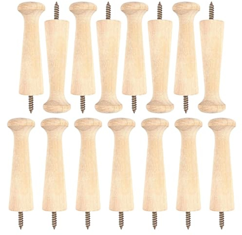 UOSIWYA 15 Pcs Wooden Coat Hooks, Shaker Peg Hooks Coat Pegs 69 x 21 mm Screw-on Wood Racks Hook for Towel Hats Clothes Bags