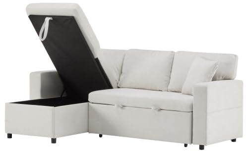 dowowdo L-Form Schlafcouch Ecksofa Ausziehbar | Bettkasten + Regal + USB-Anschluss, 4 Sitzplätze, Stauraum, platzsparend für kleine Wohnungen & Jugendzimmer, Beige