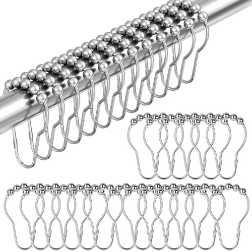 FAINCA 48 Piezas Anillos de Cortina de Ducha Acero Inoxidable Ganchos | Cortinas con Sistema Corredero Anillas para Cortinas Ganchos Metálicos para Ducha Ventanas Dormitorios 70x40mm