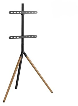 MAXMOUNT tv bodenständer für 45–65 Zoll Fernseher – Tripod tv Stand aus Stahl, drehbarer fernsehständer bis 40 kg, tv standfuss mit Kabelmanagement, Schwarz und Holz