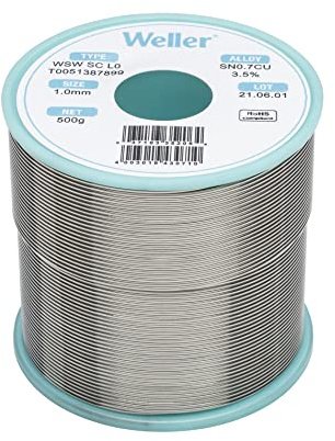 Weller WSW SC L0 (T0051387899) Bleifreier Lötdraht, Ø 1,0mm, Legierung Sn99,3Cu0,7, Flussmittelgehalt 3,5%, 500 g