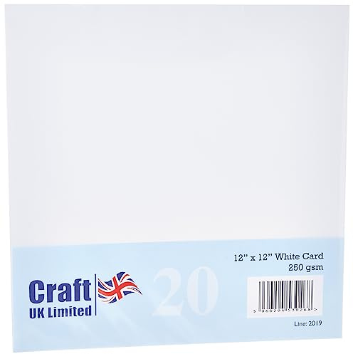 Craft UK 2019 12X12 Card, White, pack of 20 sheets