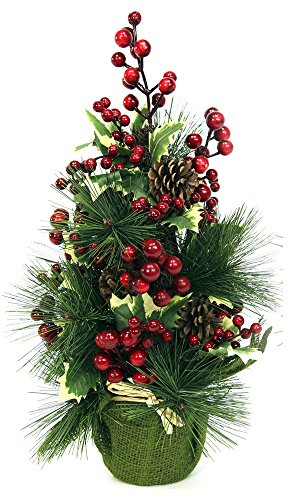 LolaHome Árbol Artificial Acebo & Pino, Plástico, Madera, Verde, Invierno