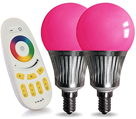 lighteu, 2x WLAN LED Lampe original Color RGB- Warm Weiß und kaltweiß, 5 Watt, E14, dimmbar, Farbwechsel Glühbirne mit 4 zonen Fernbedienung, Farbtemperatur einstellbar