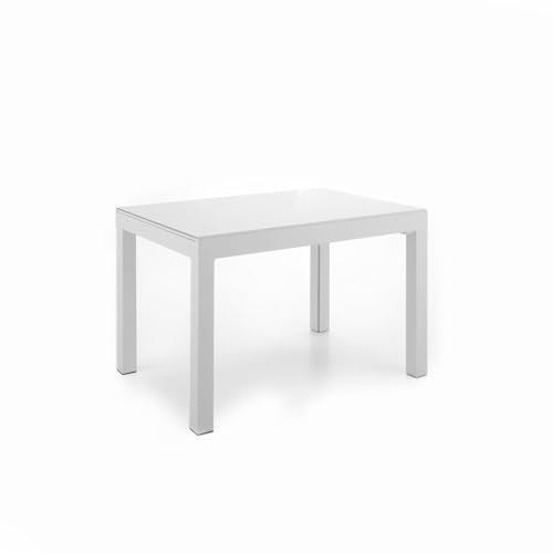 Stones Executive Table Extensible, Verre/métal, Blanc, 120 x 83 x 75 cm