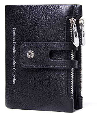Contacts Portafoglio corto da uomo, in vera pelle, con doppia cerniera, portamonete, Nero , Taglia unica, Moderno