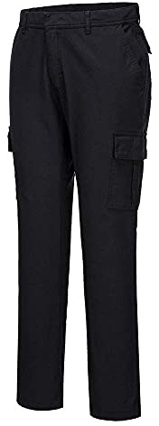Portwest S231 Combat Hose Kingsmill Baumwoll Stretch 2 Gesäßtaschen Dehnbar | Schwarz, UPF 50+, Schmale Passform, Reflektierend, Strapazierfähig, Warnschutz, Doppelnähte, 2% Elasthan