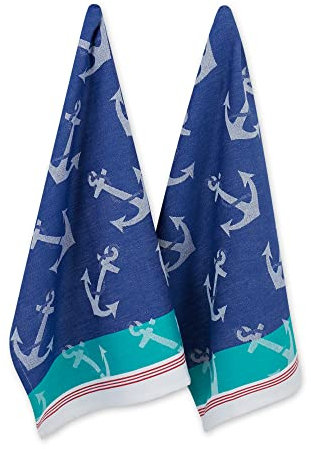 DII 5434 Maritimes Geschirrtuch-Set, 100% Baumwolle, Jacquard Anker S/2, 18x28, 2