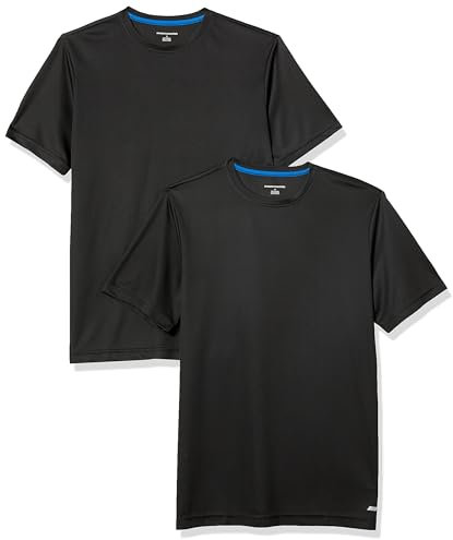 Amazon Essentials Men's Active Performance Tech T-Shirt (Available in Big & Tall), Pack of 2, Black, Large