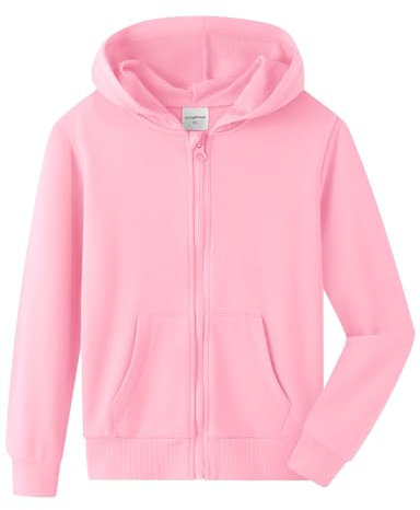 Spring&Gege Youth Solid Classic Hoodies Weiche Kapuzenpullover Full Zip Sweatshirts für Kinder (3-12 Jahre), rose, 9-10 Jahre