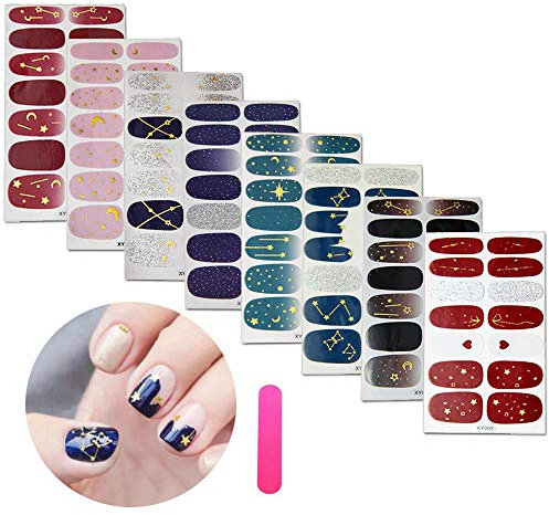 MWOOT Adesivo Smalto per Unghie 8 Fogli Copertura Completa Colorato Autoadesivo Punta Unghie Art Sticker Decalcomanie Manicure Fai da Te Decorazioni Strumenti