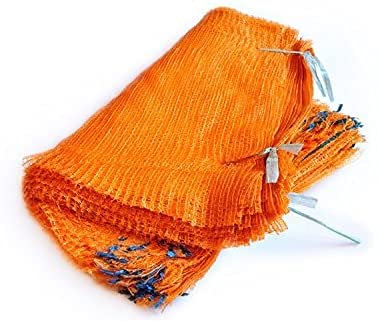 Orange Net Sacks Raschel Bags with Drawstring Mesh Vegetables Logs Kindling Wood (10, 80 X 50 CM - 30KG)