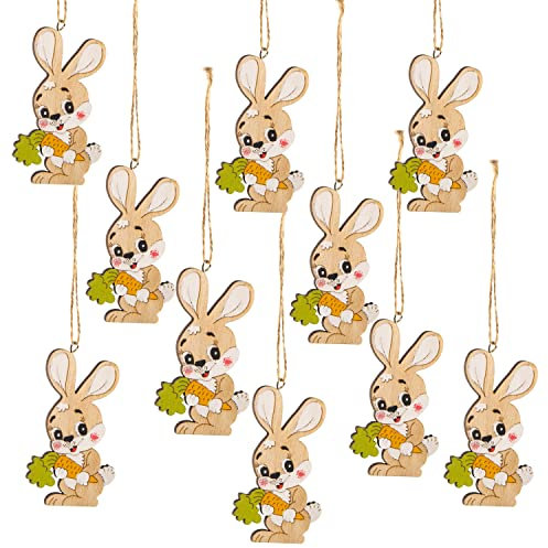 Logbuch-Verlag 10 Holzhasen Osterhasen Osteranhänger 9 cm Natur bunt Hase Holz Anhänger Ostern Dekoration