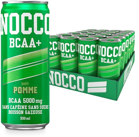 NOCCO Boisson énergissante goût 180 mg caféine 24x330ml Boissons énergétiques, Sans Sucre BCAA (Pomme)