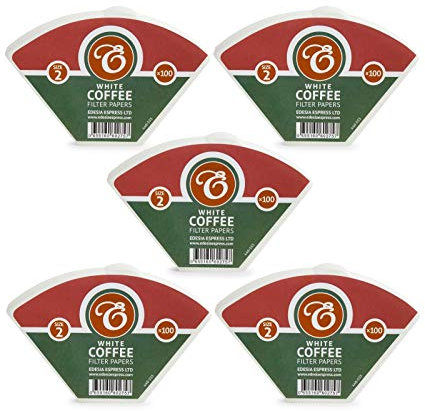 500 Size 2 Coffee Filter Paper Cones, White by EDESIA ESPRESS