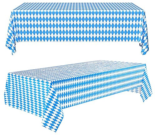 2 Stücke Oktoberfest Tischtuch,275 * 128cm Bayerische Tischdecke, Bayrisch Blau Tischdecken,Oktoberfest Party Dekorationen,Blau und Weiß Deko Oktoberfest,Bayerisch Blau,Partytischdecke Bayerisches
