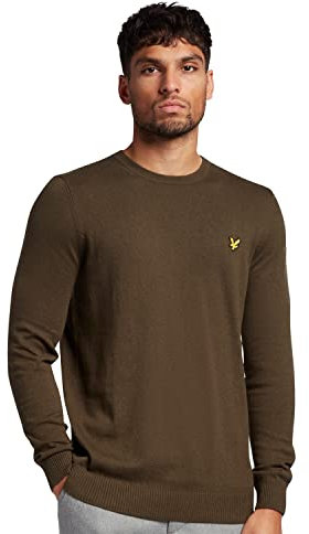 Lyle & Scott Strickpullover Herren mit C-Ausschnitt Olive— EIN modischer klassischer Herren Pullover aus Einer Woll-Baumwollmischung für Wärme und Komfort, in den Größen XS-XXL
