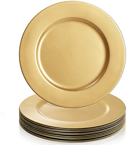 ZEAYEA 6 Pack Charger Plates, 13 Inch Gold Charger Plates for Dinner, Round Plastic Plate Chargers for Wedding Party, Elegant Tabletop Decor