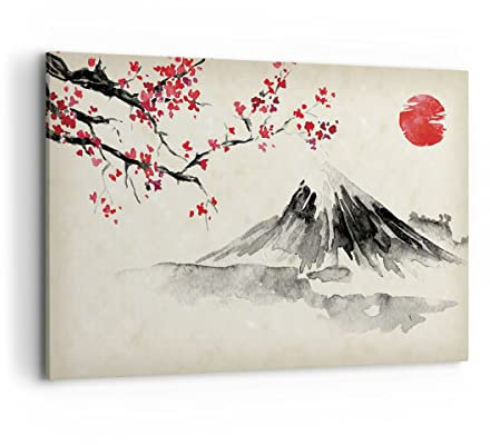 Bilder auf Leinwand 100x70cm Leinwandbild Aquarell asiatisch Landschaft Groß Wanddeko Bild Schlafzimmer Küche Deko Wandbilder Dekoration Wohnzimmer Wall Decor Canvas Wand Kunstdruck Art AA100x70-4513