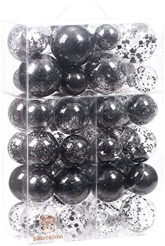 Sea Team Multi-Size Shatterproof Clear Plastic Christmas Ball Ornaments Decorative Xmas Balls Baubles Set with Stuffed Delicate Decorations (48 Counts, Black)