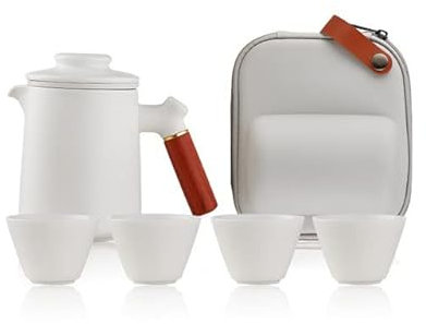 LUNYY Juego de té de porcelana japonesa de cerámica Kung Fu Teaware para viajes al aire libre, una olla de té y cuatro tazas de almacenamiento portátil para oficina