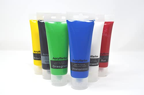 Cepewa Acrylfarben 6'er Set hochwertig Farben blau, grün, rot, weiß, gelb, schwarz Malen Basteln Mini Leinwand von Aktivhandel