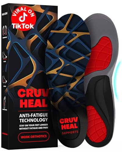 CRUVHEAL Work Orthotic Insoles - Anti Fatigue Medium Arch Support Shoe Insert Men Women - Plantar Fasciitis Flat Feet - Relieve Foot Pain - Work Boot Insoles Standing All Day (XL, Blue)