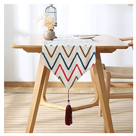 EHOMERY Tischband Herbst, Tischdecke Jacquard Bunt Geometrische Wellenquaste Tischläufer Cotton 33x220CM