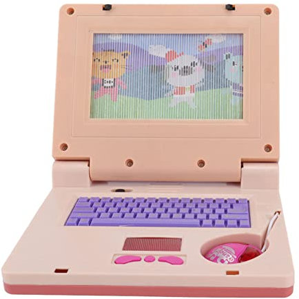 Computer Portatile per L'apprendimento dei Bambini, 19 X 15,7 X 3,8 Cm, Giocattolo Educativo per Computer con Simulazione dello Sviluppo Cognitivo Elettronico a LED (Mouse rosa non retrattile)