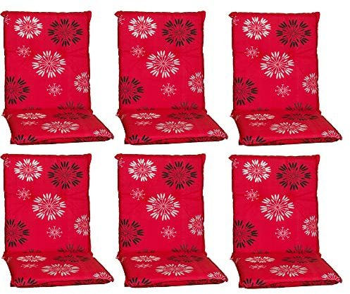 NYVI Gartenstuhl Auflagen Niedriglehner 6er Set Barcelona - UV-Beständig, Atmungsaktiv, Strapazierfähig - Niedriglehnerauflagen Sitzkissen Outdoor - Sitzauflagen für Gartenstühle 100x50cm Red Flower