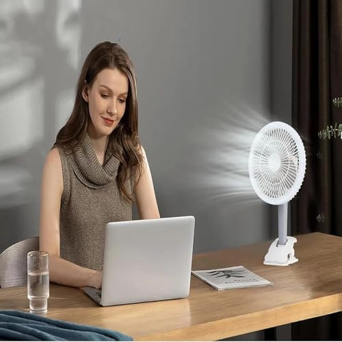 Ventilatore USB,Ventilatore da Tavolo USB con Luce Led 3 Velocità Ventilatore da Scrivania Silenzioso Ricaricabile Ventilatore Portatile USB Ventilatore con Pinza Ventilatore da Esterno Campeggio