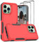 Jeylly Compatible with iPhone 14 Pro Max Case, with [2 Pack] Tempered Glass Screen Protector, Shockproof Full Body Protective Anti Scratch Matte Hard Cover for iPhone 14 Pro Max 6.7'', Red