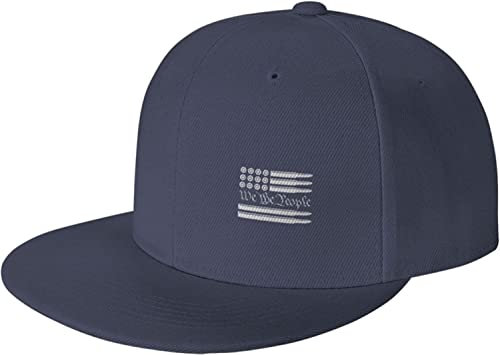 LOUJIN We The People Bullet Flag Unisex Snapback Hats, Adjustable Hip Hop Plain Dad Baseball Cap, Flat Brim Bill for Men Women Navy, Fotofarbe, One size