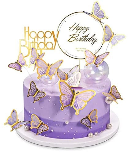 22 Stück Tortendeko Geburtstag,Schmetterlinge Deko Torte,Kuchen Deko,Cake Topper Geburtstag,Tortendeko Mädchen,Torten Deko,für Hochzeit,Party,Essen Dekoration (Lila)