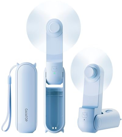 Gaiatop Portable Handheld Fan, Mini Rechargeable Folding Fans with Power Bank USB Battery Operated, Small Pocket Design for Travel Lash Makeup, Summer Gifts for Women Girl Sky Blue