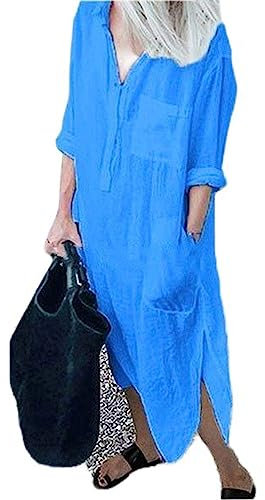 SHANHE Casual Hemd Kleid Frauen Einfarbig Lange Hülse Lose Kleid Revers Taste Seite Schlitz Weste Kleid Frauen Tunika Robe Weste