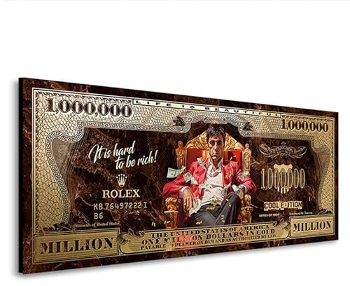 Kunstgestalten24 Toni Montana Scarface Pop Art Dollar Retro Leinwandbild | Kunstdruck | Wanddeko | Street Art | Gemälde | Comic Bilder | Wandbild Leinwand Modern 50x20x2cm