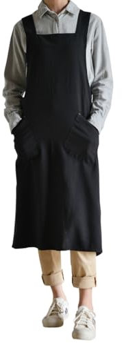 Vanoker Unisex-Schürze, Baumwolle, Leinen, X-Rücken, Retro, Arbeit, Kittel, Garten, Zuhause, Lätzchen, Küche, Koch, Kleidung Kleid, Schwarz, Einheitsgröße