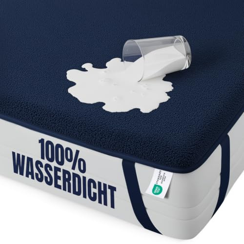 Wasserdichter Matratzenschoner, 160x200 cm, mit 4 Eckbändern Blau