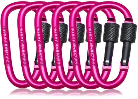 Morn Light 6er Pack Karabiner mit Schraubverschluss, Schraubkarabiner aus Aluminium, D-Form Karabinerhaken für Rucksack, Camping & Schlüssel (Nicht zum Klettern)