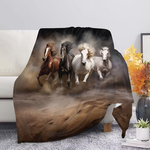 Howilath Gewichtsdecke für Pferde, vergrößerte Größe, Aquarell, Laufpferd, Flanell, Fleece, Mikrofaser, Überwurfdecke für Sofa, Bett, 2XL