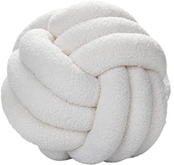 Julyue Knotenkissen, rundes Ballkissen, 28cm, Lammwolle, Knotenballkissen, Heimdekoration, handgefertigt, geknotet, Wurfkissen für Couch, Bett, Auto, Büro (Gebrochenes Weiß)