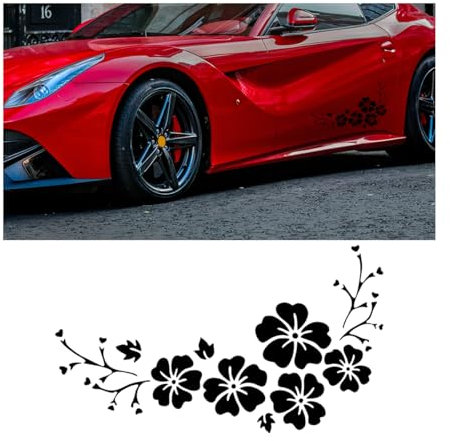 JNNJ 4 Stück Seitenaufkleber für die Karosserie, Selbstklebendes Vinyl Fusang Blume Bunt Reflektierend Auto Außen Dekoration, für Wohnmobile Vans SUVs(Schwarz)