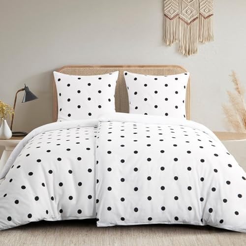 RUIKASI Bettwäsche 135x200 4teilig Weiß - Bettbezüge 135 x 200 2er Set mit Polka Dot Muster, Bettwäsche-Sets 135x200cm aus Mikrofaser mit Reißverschluss Weich und Bügelfrei