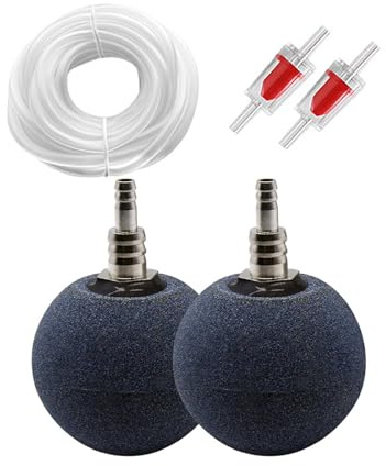 Holzsammlung Bulleur Silencieux Aquarium 70 mm, Diffuseur d'Oxygène Rond avec 2 Nano Bubble Air Stone, Tuyau Air de 6 m, 2 Clapets Anti-Retour