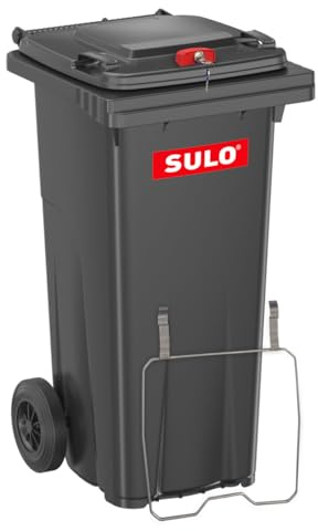 Sulo 120 Liter Müllbehälter Mülltonne Abfalltonne + Schloss + Haltering | Anthrazit |Für alle DIN-Kammschüttungen|Made in DE|Extra Starker Kunststoff| Vollgummiräder| Leicht zu Reinigen| UV-Fest