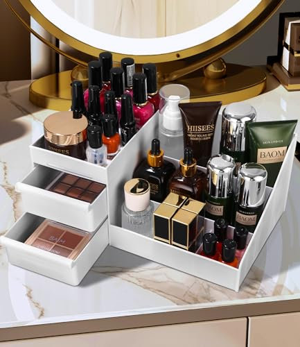 FAOKZE Organizer Trucchi Porta Trucchi Organizer,Organizer per trucchi grande Organizer per trucco con 2 cassetti, per conservare i prodotti cosmetici per la cura della pelle e così via