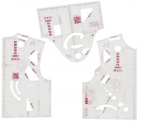 3x 1:5 Mode-Design-Lineal, Stoffdesign, Studenten, Lehrmittel, Bekleidungszeichnungs-Vorlage, Garment-Prototypen-Lineal, Kunststoff-Näh-Lineal, Schneider-Set, klares metrisches Näh-Lineal-Set,